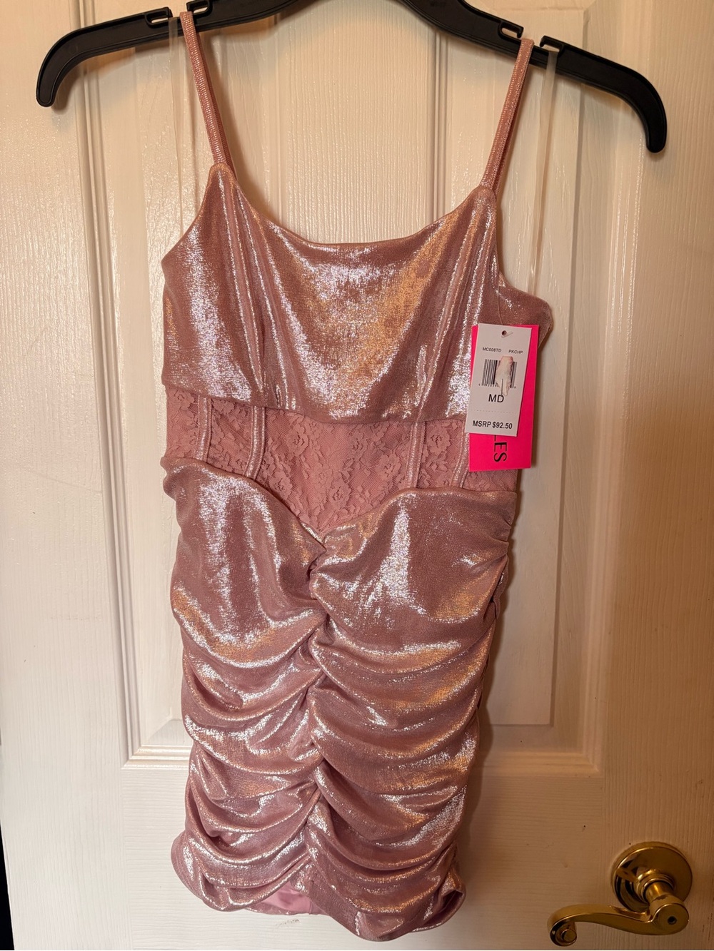 With Joules Shimmer Rose Pink Ruched Lace-Trim Slip Dress